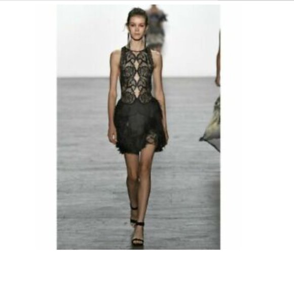 NEW $648 Tadashi Shoji‎ Aubrie Mini Fringe Lace Great Gatsby Dress [ SZ 2 ] - Picture 2 of 13